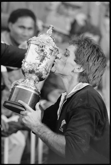 Image: All Black captain David Kirk with the Webb Ellis Cup at Eden Park, Auckland