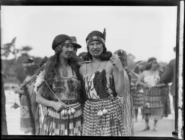 Image: Isabel Ngamihi Charters (nee Rika) and her sister Moana Rika in traditional kapa haka performance dress