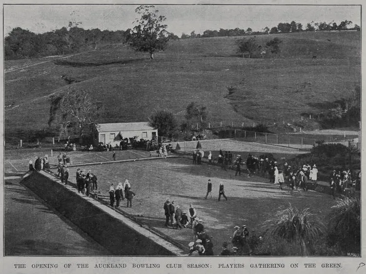The opening of the Auckland Bowling Club Season: players on the Green