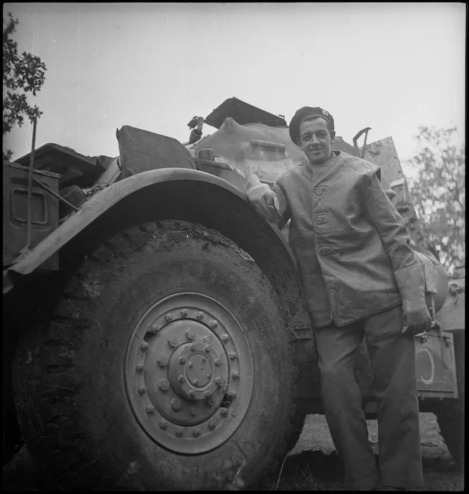 E H Douglas, of Te Awamutu, clad against the cold European winter in Italy, World War II - Photograph taken by George Kaye