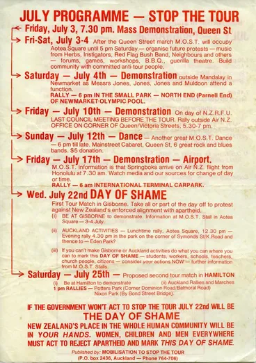 Image: Springbok Tour protest programme