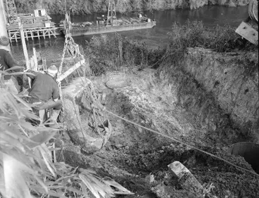 Image: Excavation for the new, lower, railway bridge