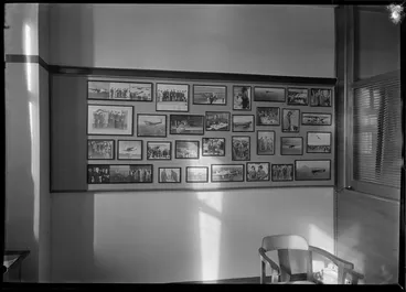 Image: Interior display of historic photos of aircrafts and staff at Whites Aviation office, Dilworth Buildings