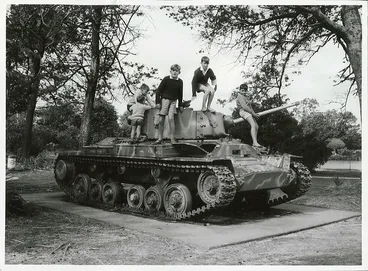 Image: Children playing with a tank in the Rotorua Children's Park