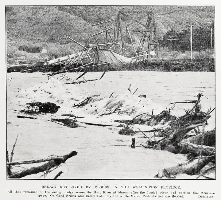 Bridge destroyed by floods in the Wellington Province