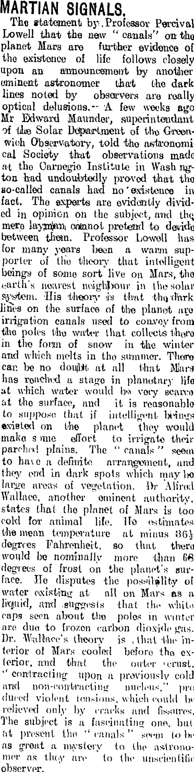 MARTIAN SIGNALS. (Tuapeka Times 19-1-1910)
