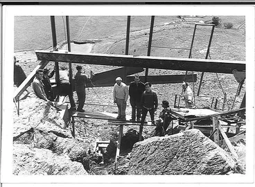 Image: Jaycees on plank during the building of the clock