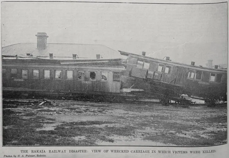 The Rakaia Railway Disaster: view of wrecked carriage in which victims were killed