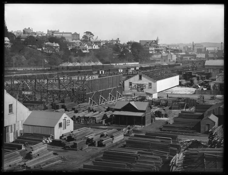 Railway yards and timber company, Mechanics Bay, 1908