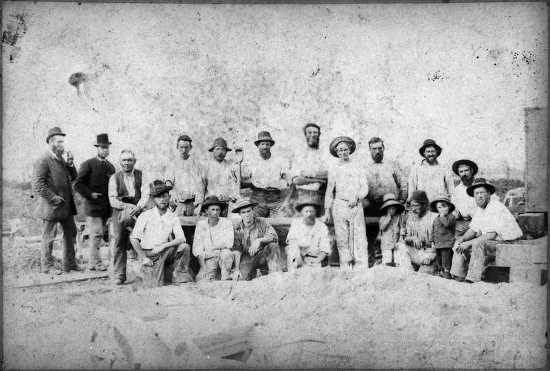 Workers on Railway Bridge construction site