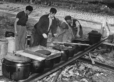 Image: Men cooking outdoors, probably at the centenary celebrations for Rangiatea Church in Otaki