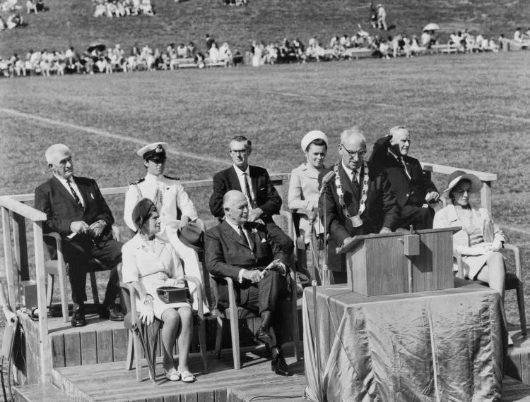Opening the stadium, Pukekohe, 1971.