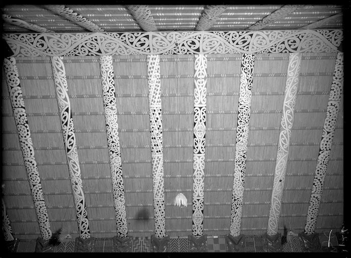 Kowhaiwhai patterns inside Takitimu meeting house, Wairoa