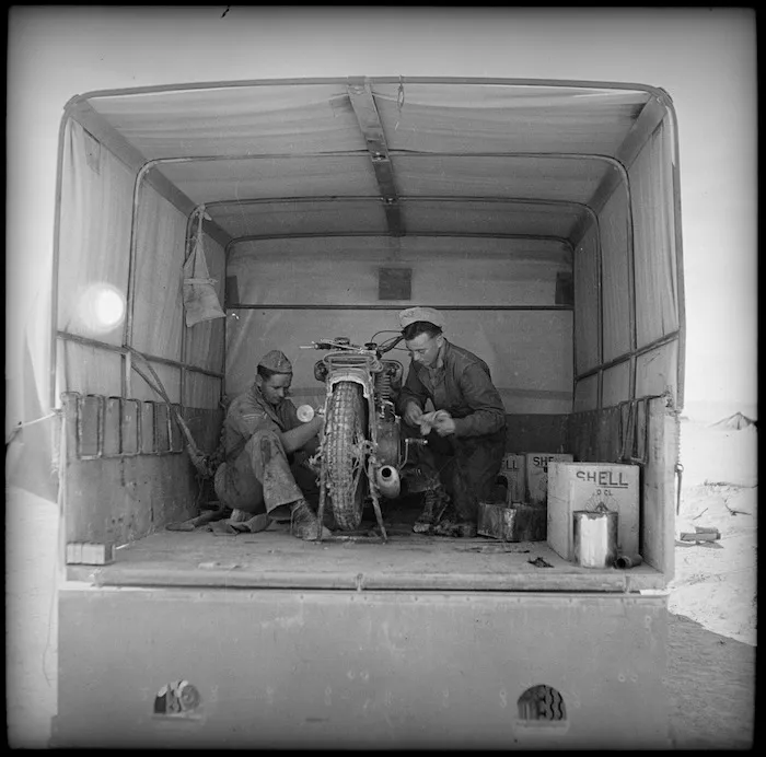 Motorcycle repairs in covered truck