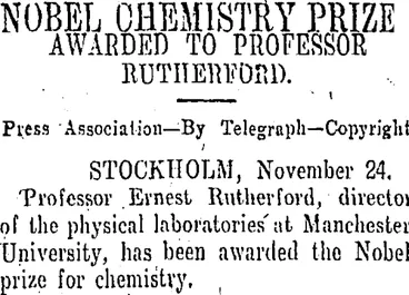 Image: NOBEL CHEMISTRY PRIZE (Otago Daily Times 26-11-1908)