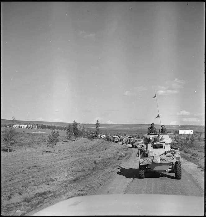 NZ convoy on the road to Azizia, Libya - Photograph taken by H Paton