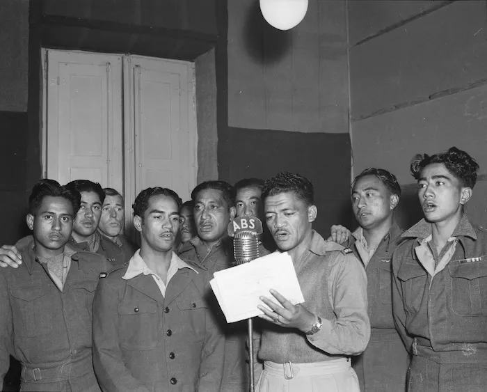 Awatea Maori Choir singing for the Kiwi Request Session at the British Forces Radio Station in Bari, Italy