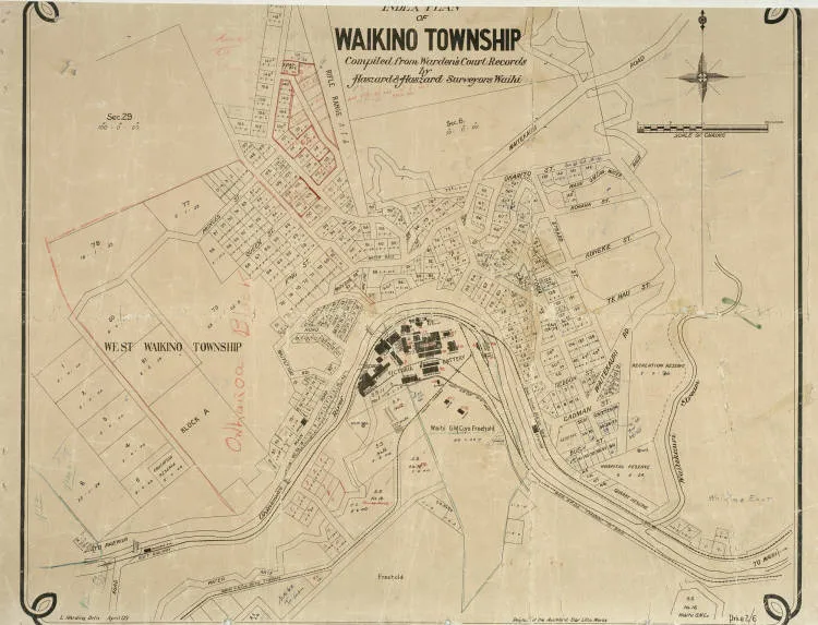 Index plan of Waikino township, compiled from Warden's court records, by Haszard and Haszard