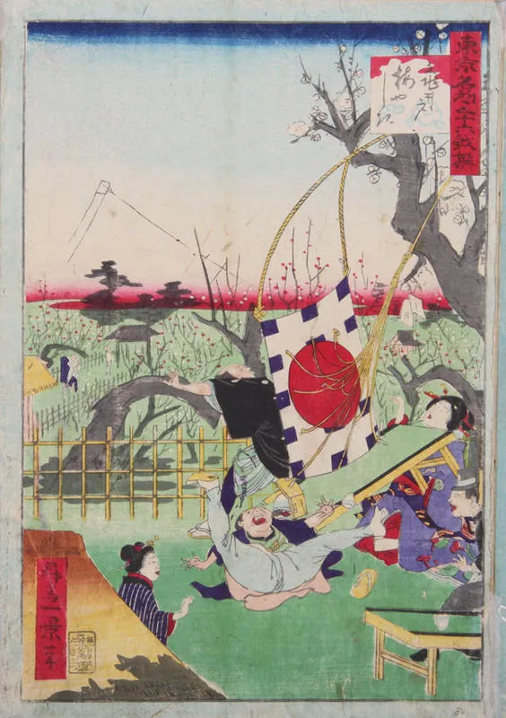 Man falls on backside, knocking over table.