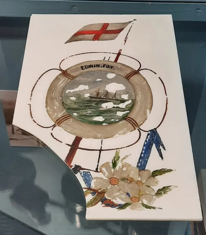 Tile with Edwin Fox Painted on it - 1873 Voyage