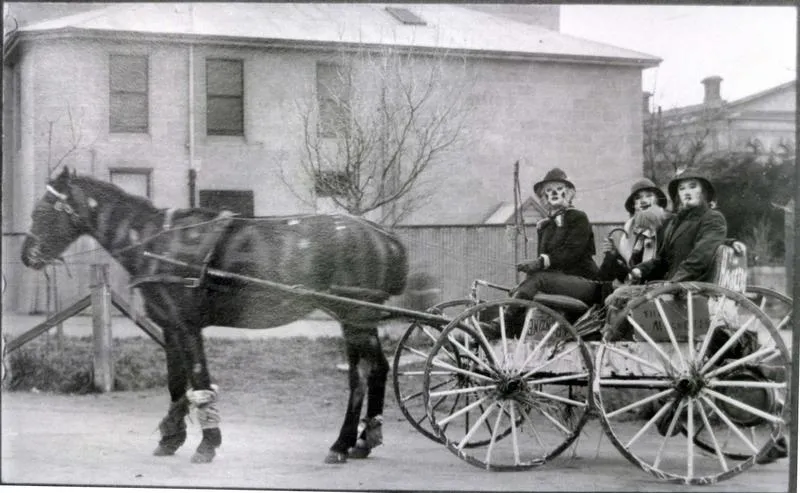A selection of nine photos depicting entries in a celebratory procession.  (copies)