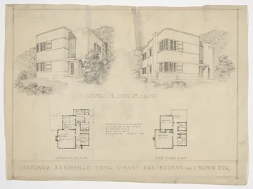 Image: Crichton, McKay & Haughton :Proposed residence, Rona St, Eastbourne for I Bowie Esq. August 1938.