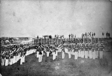 Image: Detachment of the 65th Regiment on parade on Mount Eliot, New Plymouth