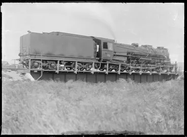 Image: "K" 900 steam locomotive (4-8-4 type) on the turntable at Hutt Railway Workshops, 1933
