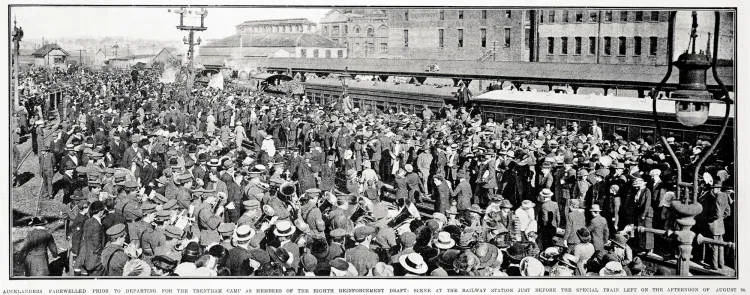 Aucklanders farewelled prior to departing for the Trentham camp as members of the Eighth Reinforcement draft
