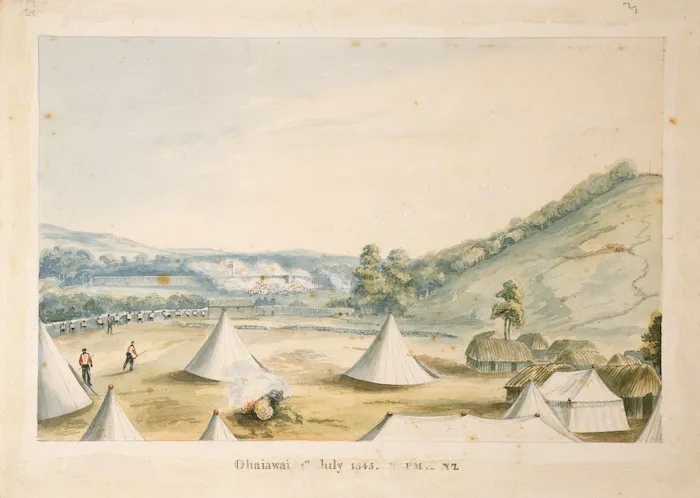 [Williams, John] d 1905: Painting titled "Ohaiawai 1st July 1845, 3 pm, N.Z."