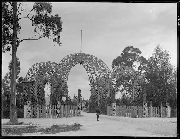 Princes Gate at the entrance to the grounds of the Government Sanatorium and Baths, Rotorua