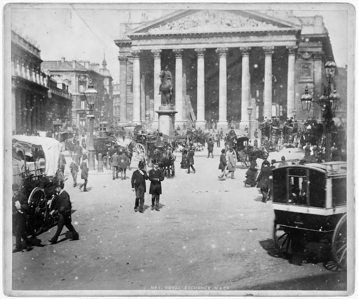 Scene in London, England, alongside the Royal Exchange
