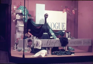 Image: Milne and Choyce window display for sewing material and Vogue patterns