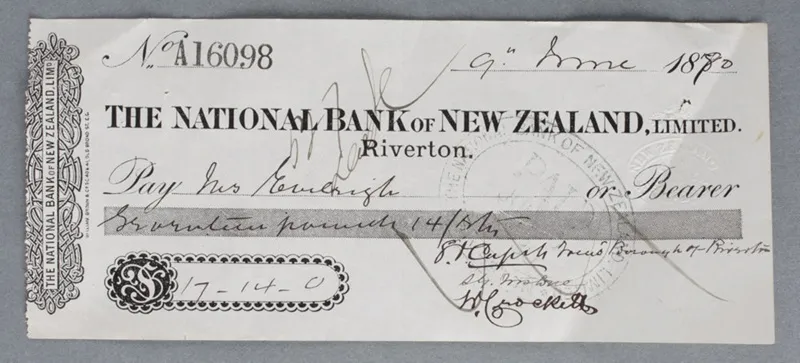 Cheque, National Bank of New Zealand, James Eveleigh