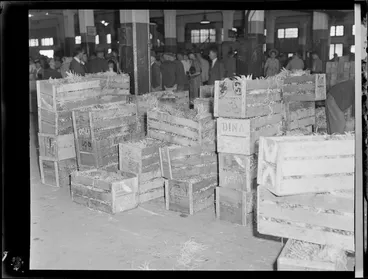 Image: Boxes of pineapples at the city markets, Auckland