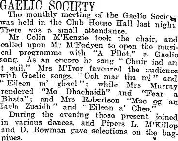 Image: GAELIC SOCIETY (Otago Daily Times 26-6-1920)