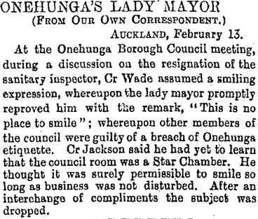 Image: ONEHUNGA'S LADY MAYOR. (Otago Daily Times 14-2-1894)