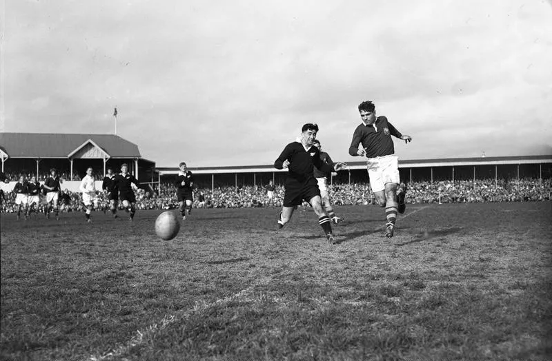 Sport. Rugby Union. NZ All Blacks 1st Test v Australia at Christchurch, New Zealand on September 6th 1952. Result was a 14 points to 9 win to The Wallabies. Number 5.