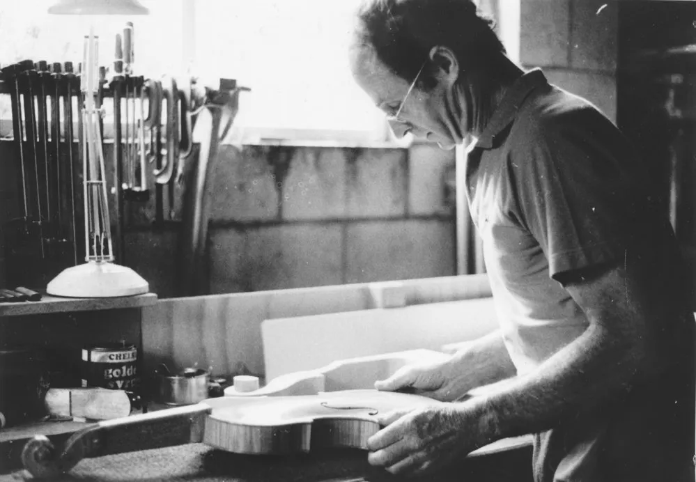 Totara Park instrument maker Malcolm Collins works on a viola for a Japanese order.