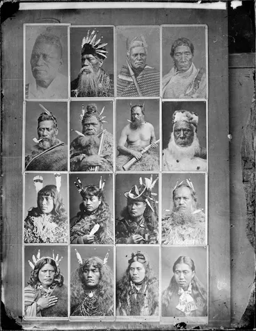 Image: Photographic copy of an assemblage of Maori portraits taken by various photographers