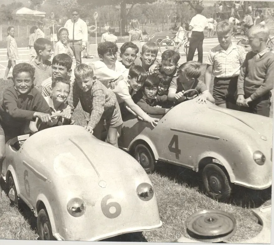 Primary school children (unidentified) learning traffic safety