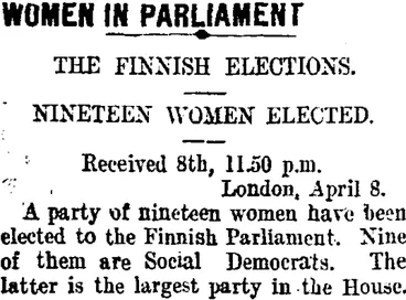 Image: WOMEN IN PARLIAMENT (Taranaki Daily News 9-4-1907)