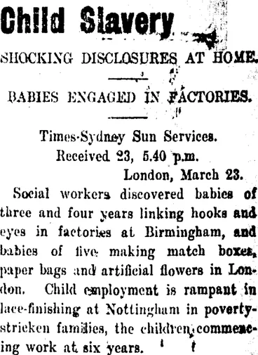 Image: Child Slavery (Taranaki Daily News 24-3-1914)