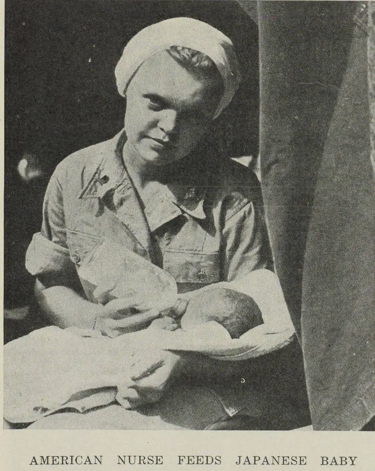 American nurse feeds Japanese baby