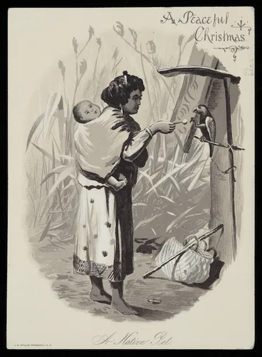 Image: Watkins, Kennett, 1847-1933 :A native pet. [Printed by] A.D. Willis; [drawn by] K.W. Wanganui [ca 1900]