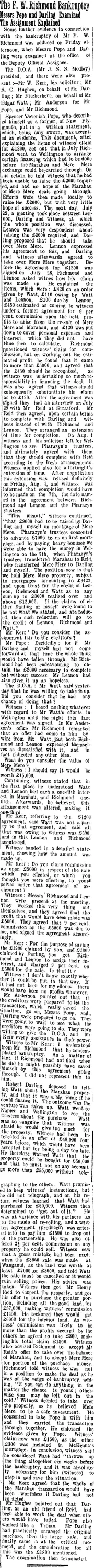 The F. W. Richmond Bankruptcy (Taranaki Daily News 26-8-1905)