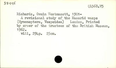 A revisional study of the Masarid wasps (Hymenoptera, Vespoidea)