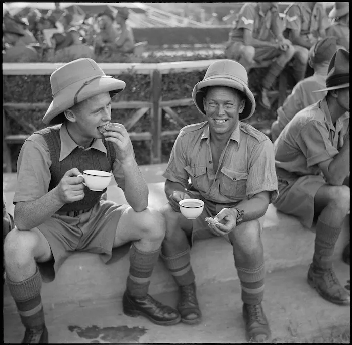 Soldiers enjoying cup of tea, Egypt