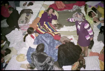 Image: Kuia preparing to sleep in Te Rau o Te Aroha Māori Battalion Hall, Palmerston North