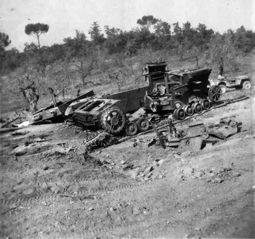 Image: Wrecked German military tank, Italy, during World War II